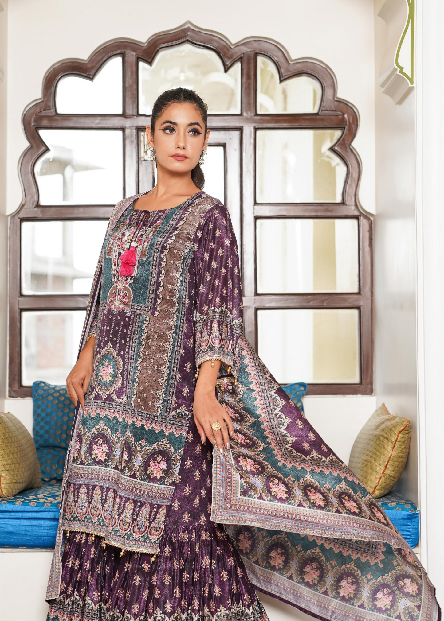 Purple Embellished Sharara