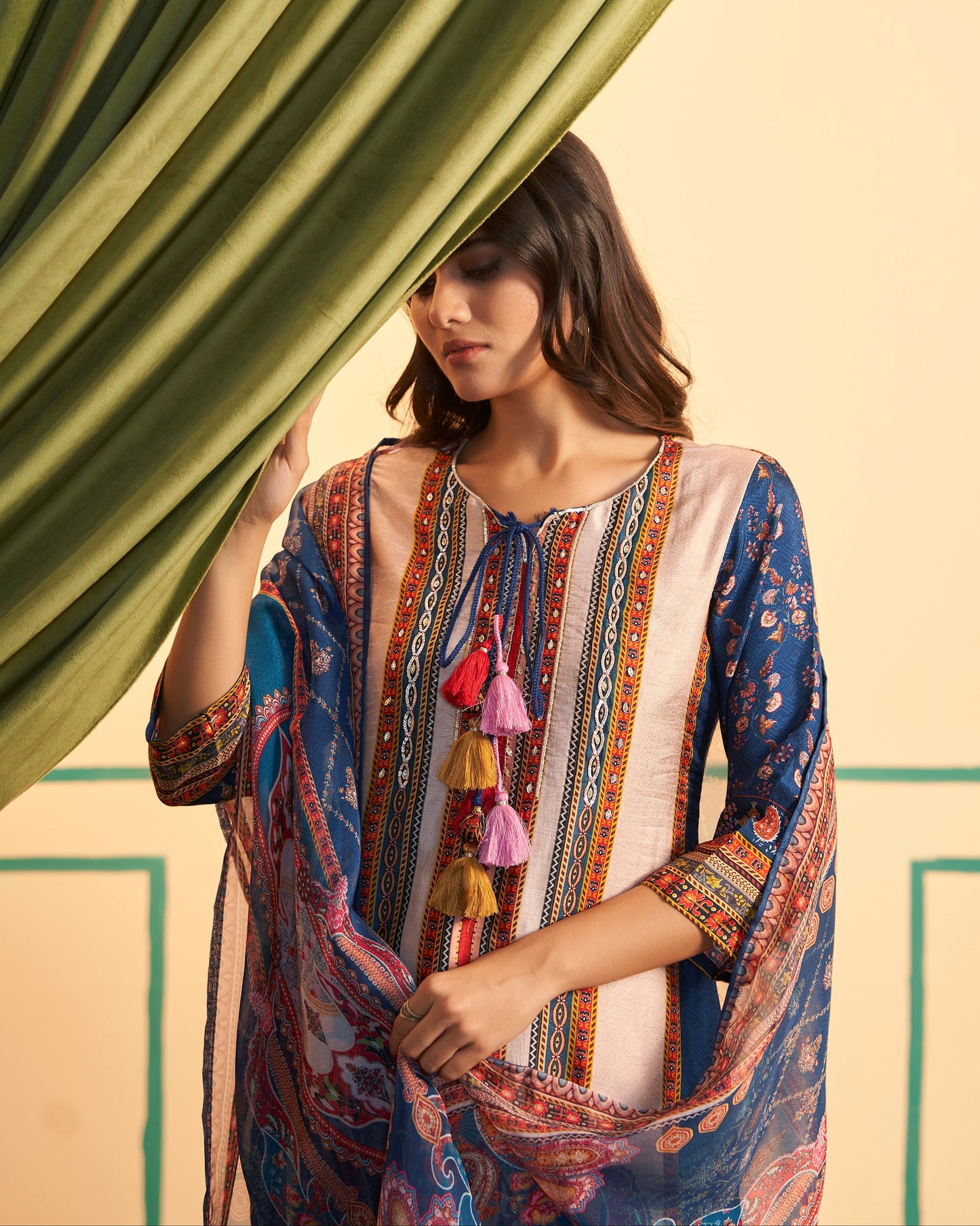 Blue & Ivory Printed Salwar