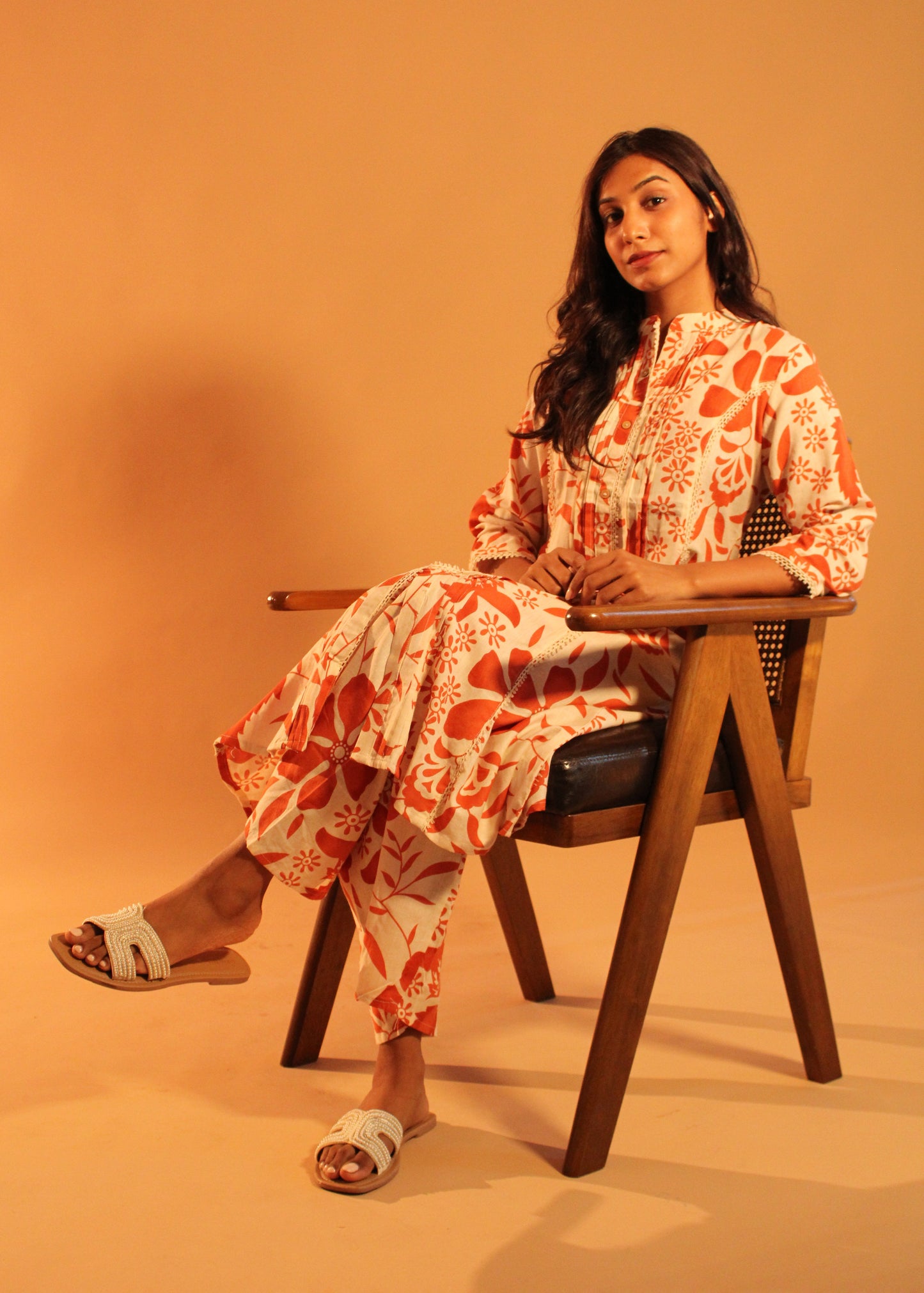 Orange Block Printed Coord