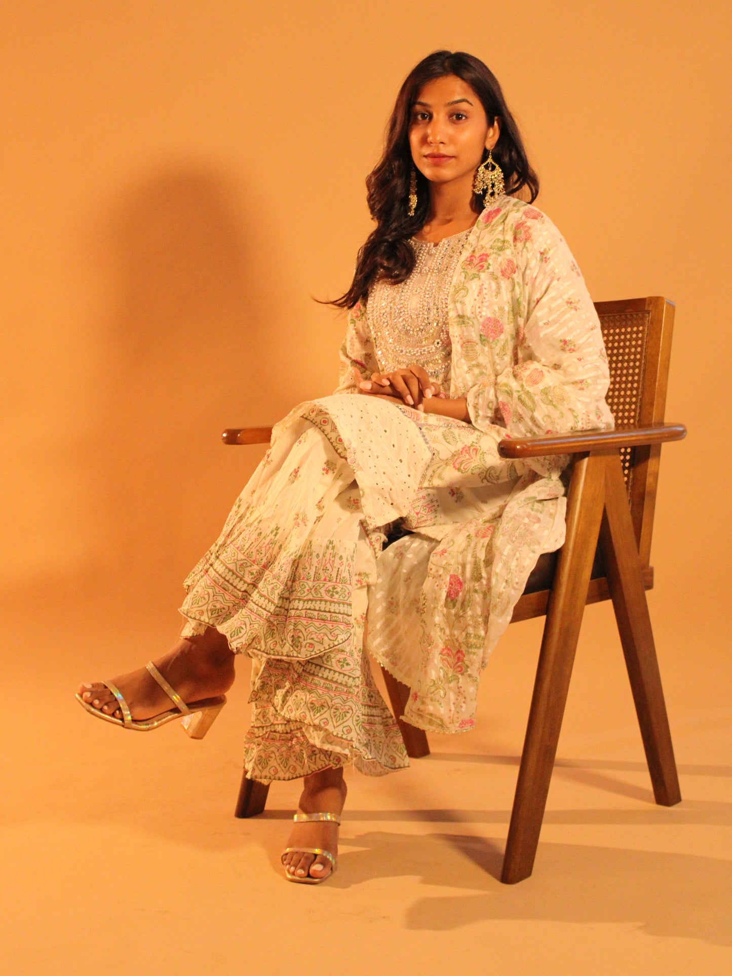 White Embellished Salwar Set | Pure Cotton | 3 Piece Set