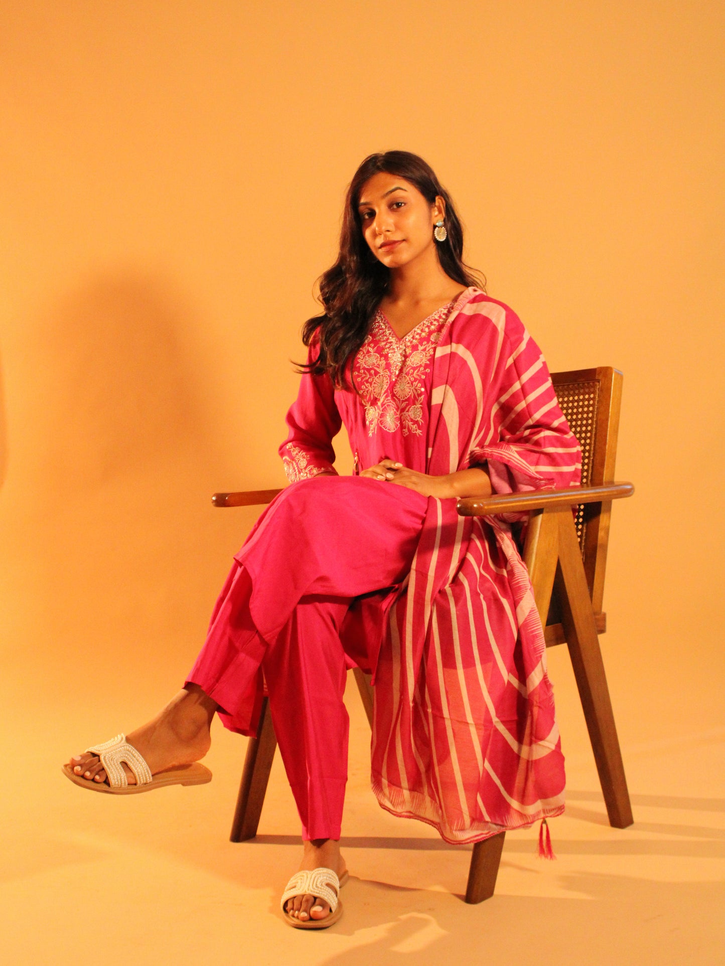 Rani Pink Embroidered Salwar Set | Natural Silk | 3 Piece Set
