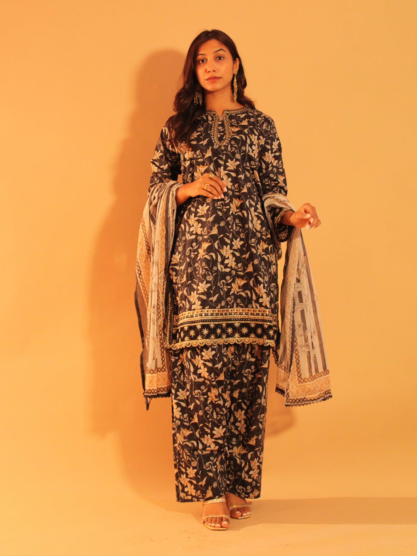 Black Farshi Salwar Set | Pure Cotton | 3 Piece Set