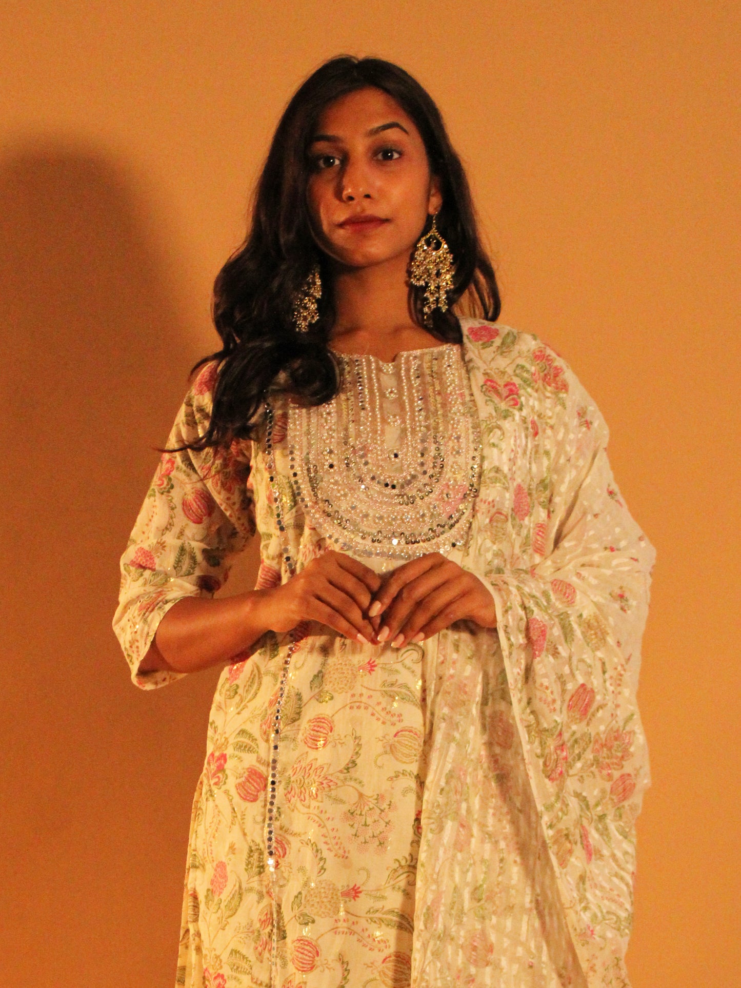 White Embellished Salwar Set | Pure Cotton | 3 Piece Set