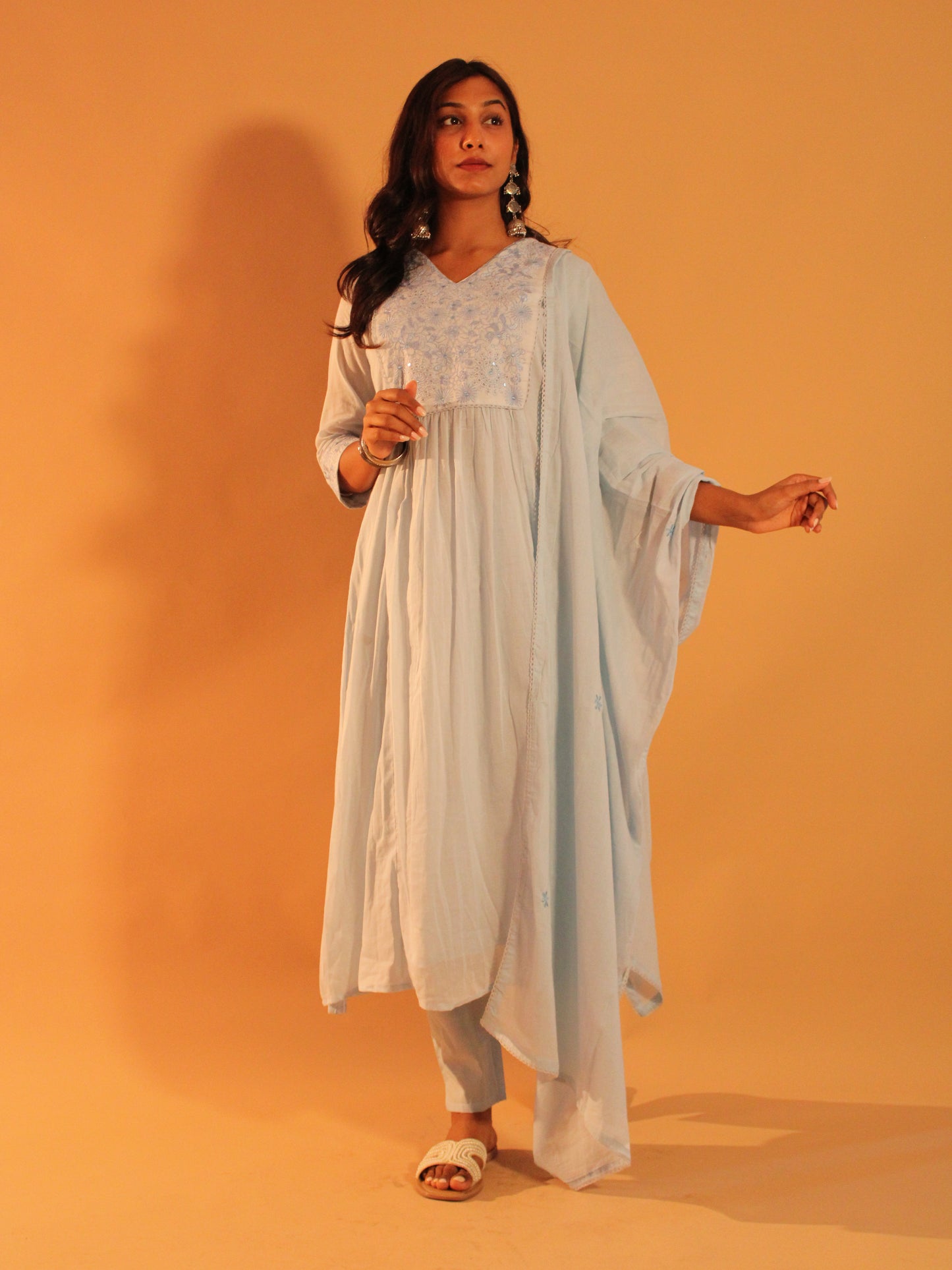Sky Blue Salwar Set | Pure Cotton | 3 Piece Set