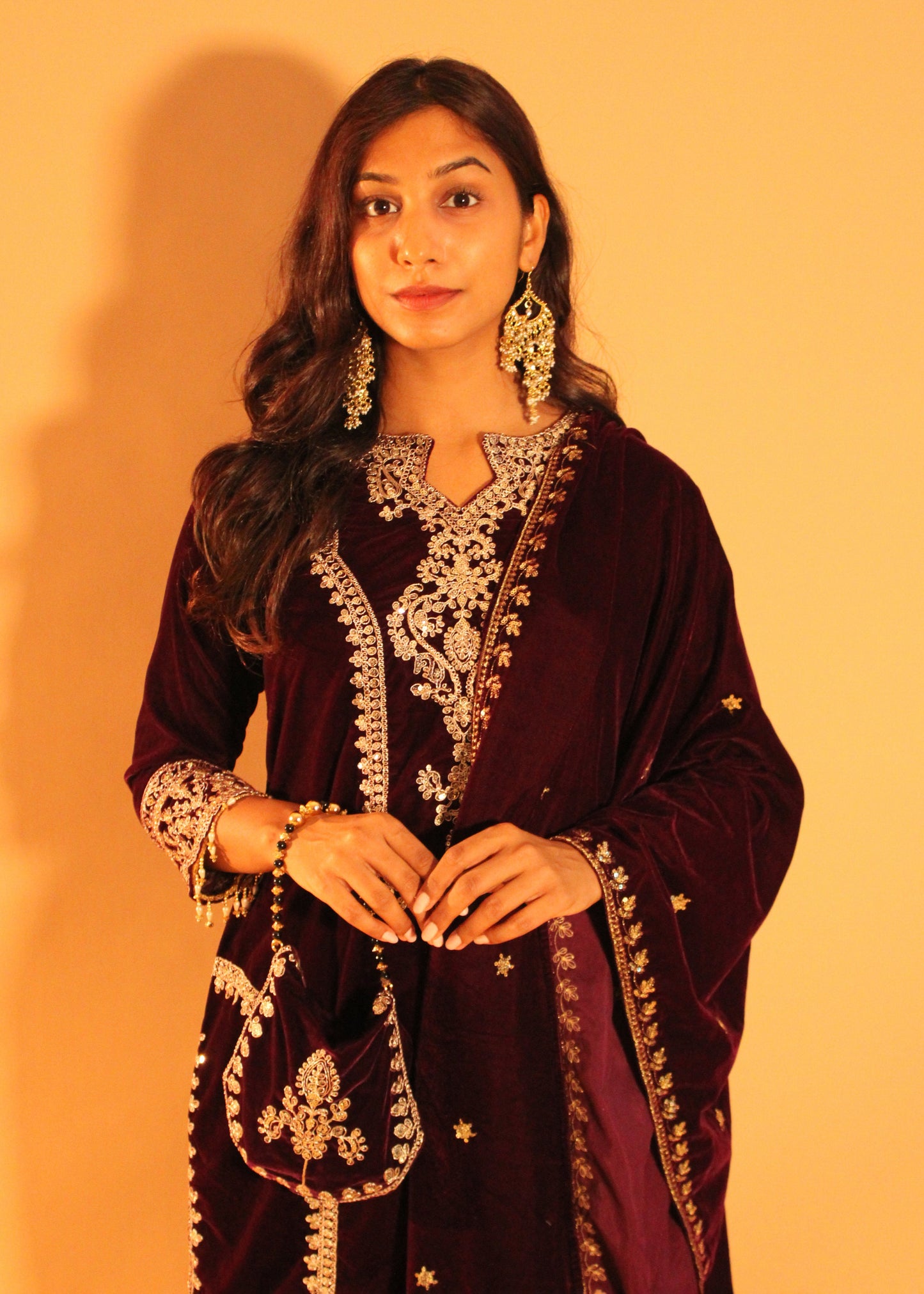 Violet Velvet Salwar + Potli