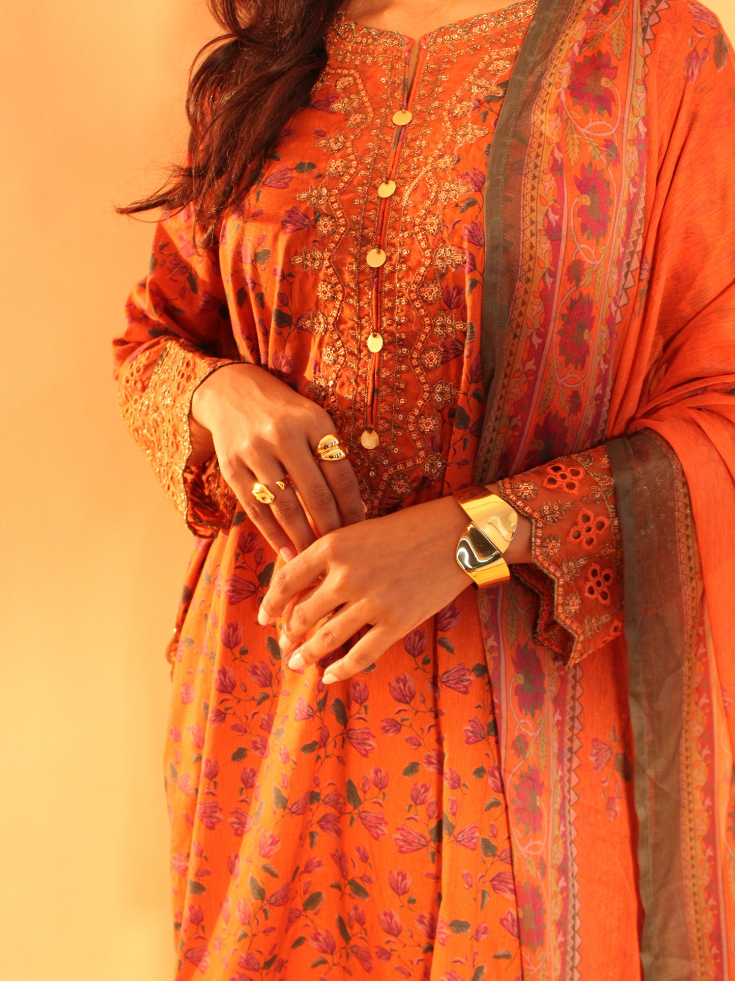 Burnt Orange Farshi Salwar Set | Pure Cotton | 3 Piece Set