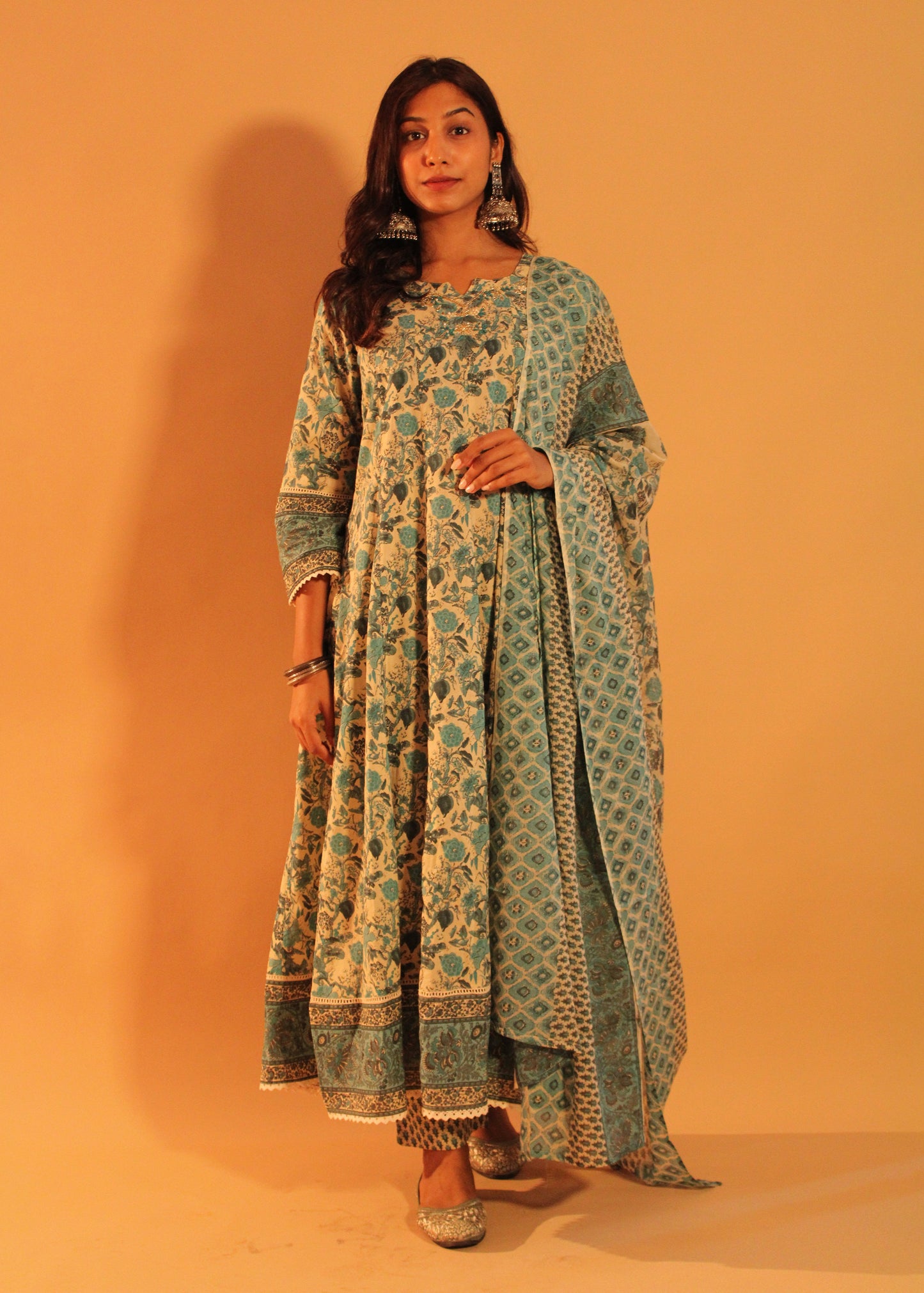 Floral Blue Anarkali Salwar