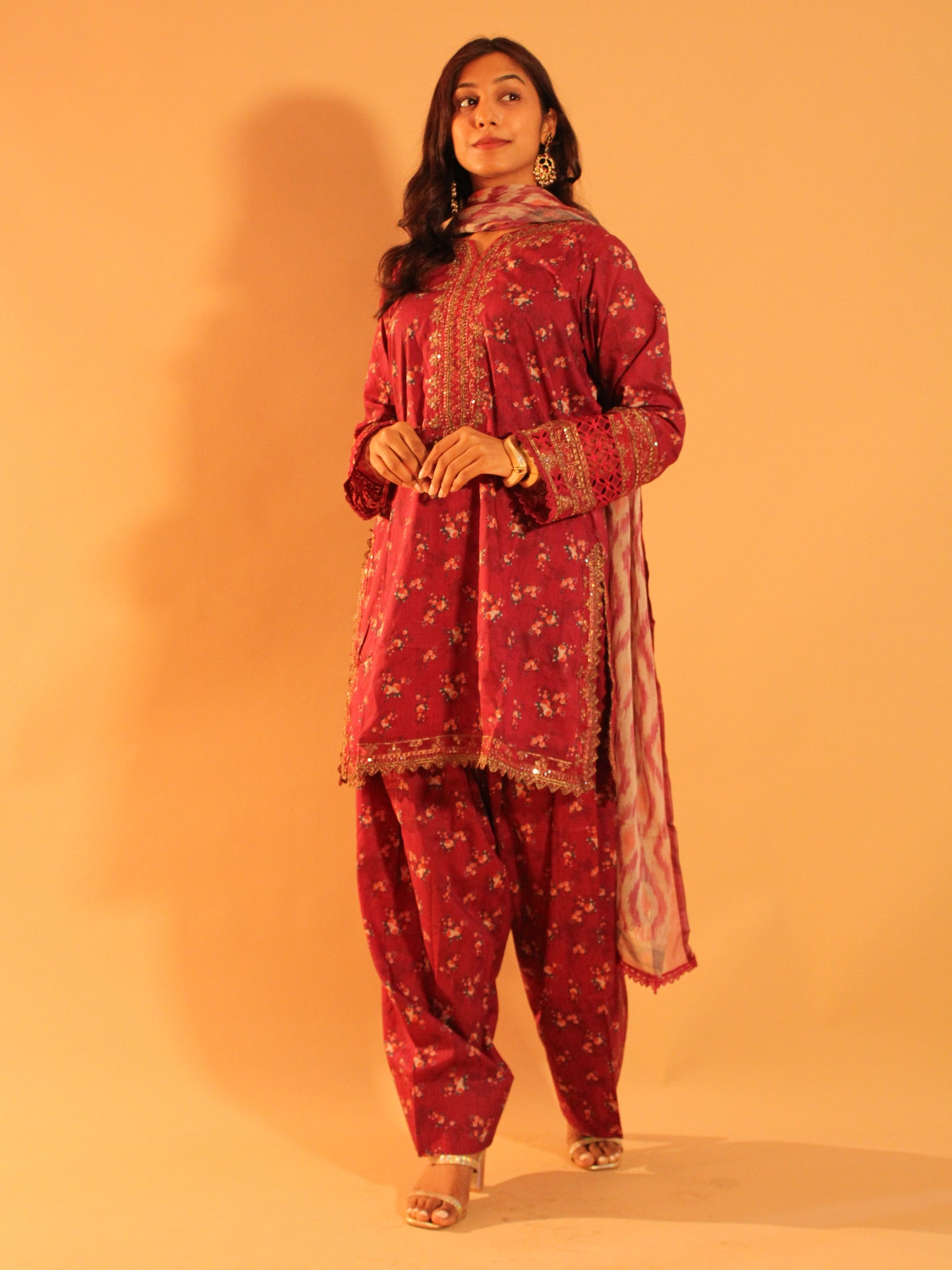 Deep Pink Farshi Salwar Set | Pure Cotton | 3 Piece Set