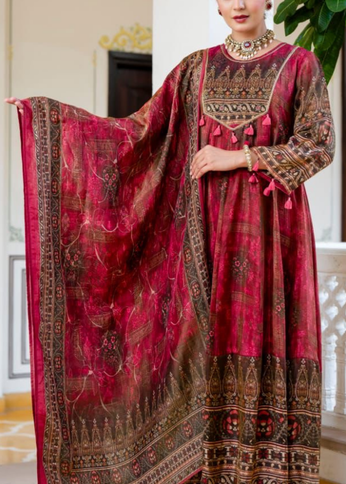 Pink with Tassels Anarkali