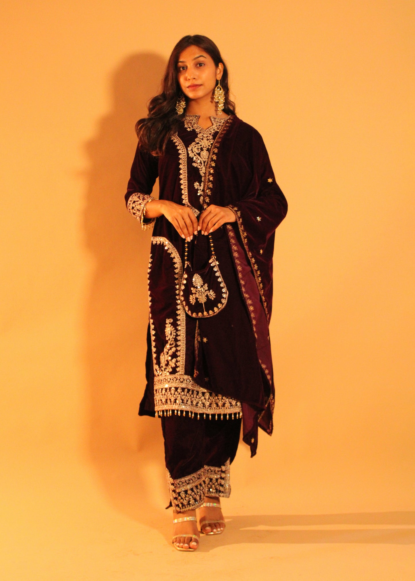 Violet Velvet Salwar + Potli