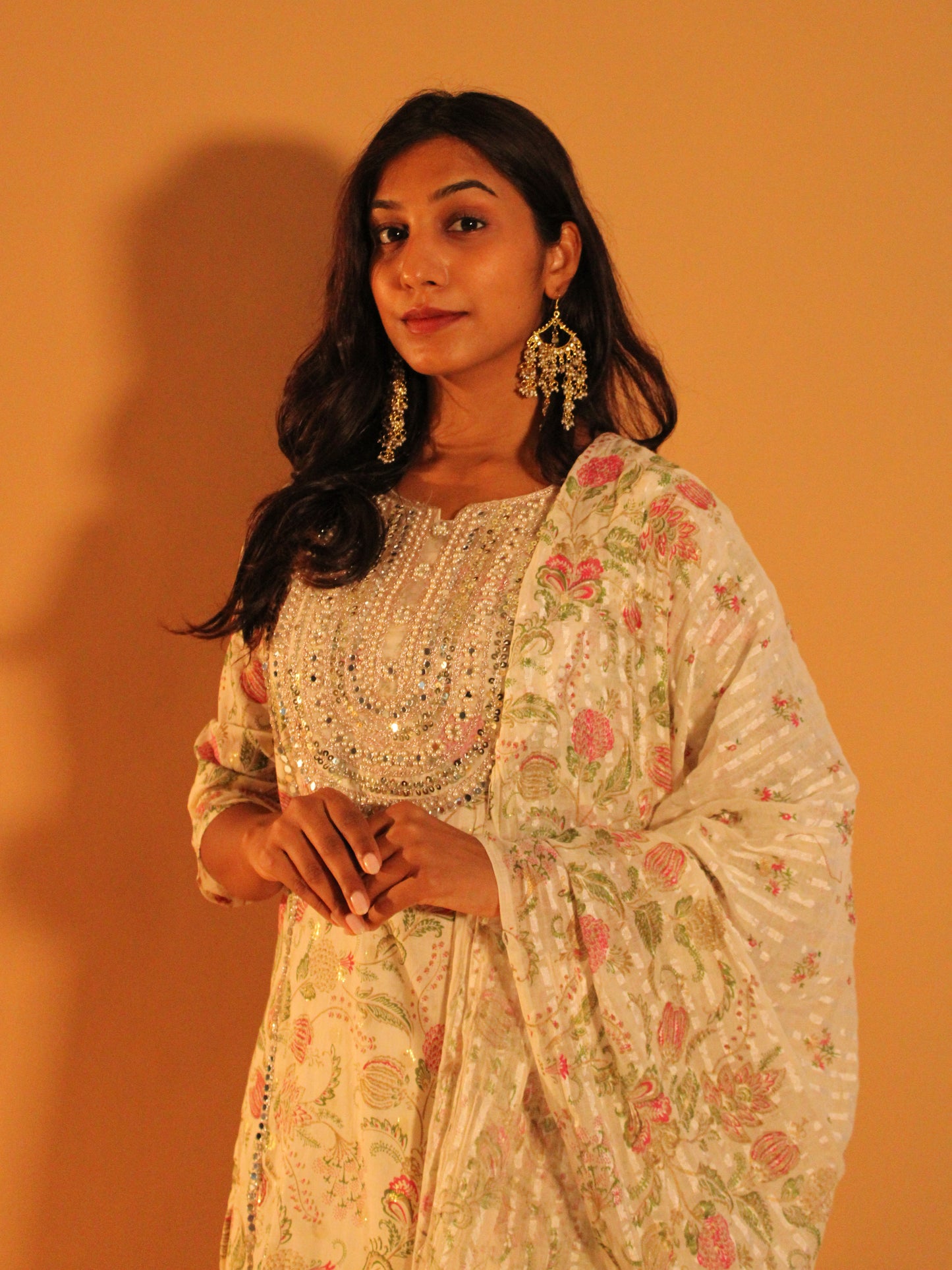 White Embellished Salwar Set | Pure Cotton | 3 Piece Set