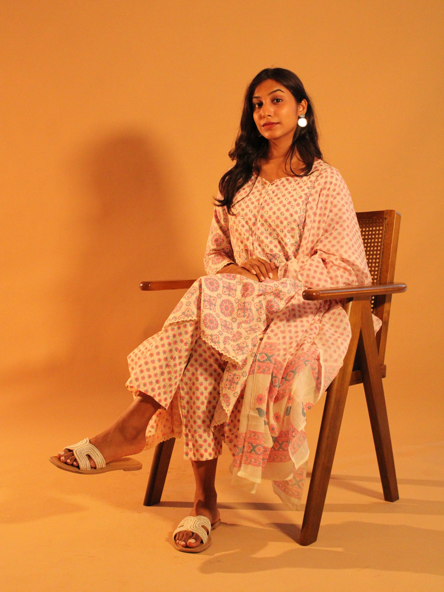 Floral Pink Anarkali Salwar | Pure Cotton | 3 Piece Set