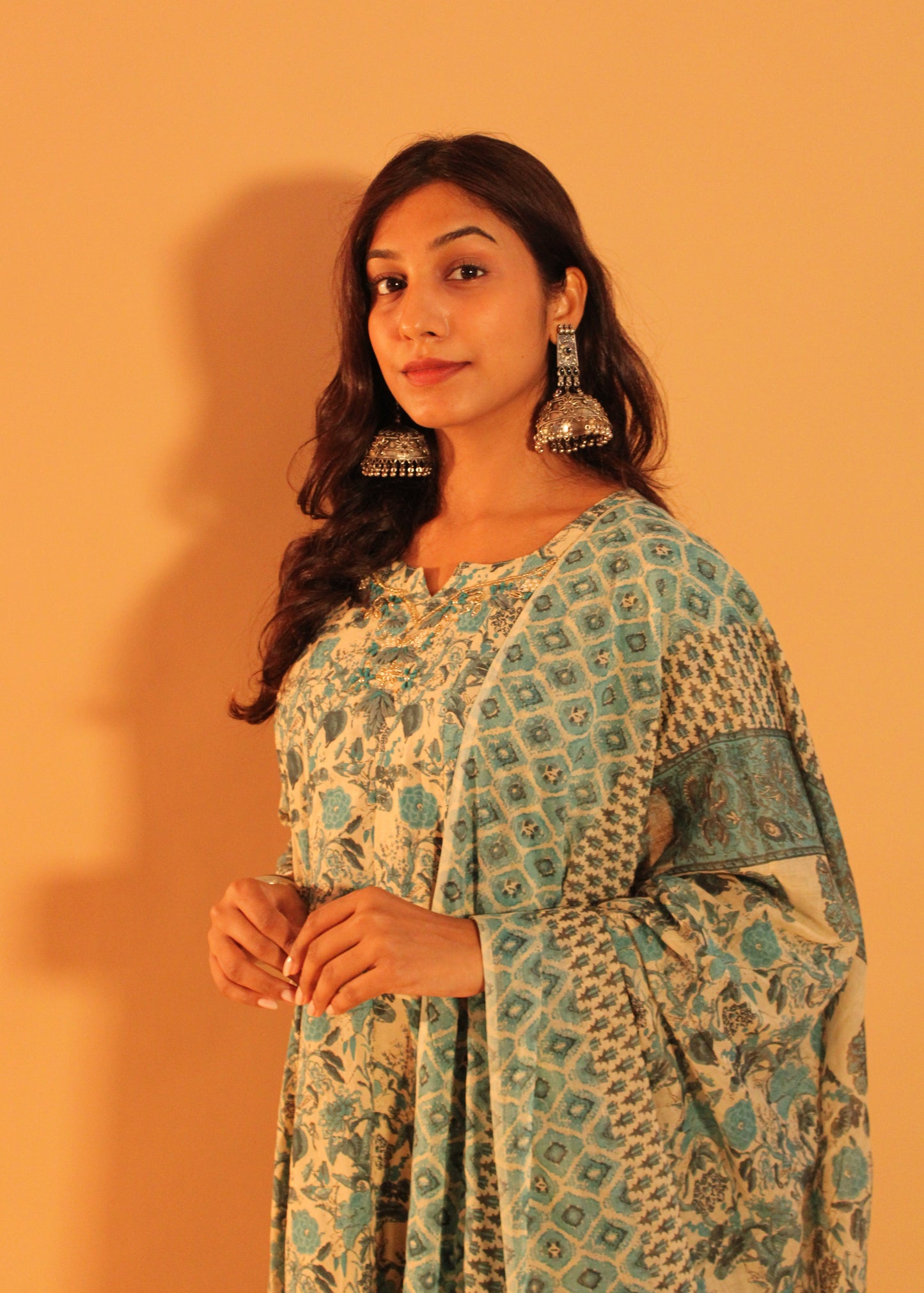 Floral Blue Anarkali Salwar