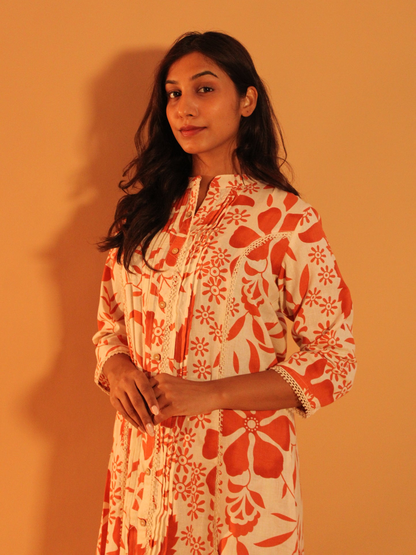 Orange Block Printed Coord Set | Mul Cotton | 2 Piece Set