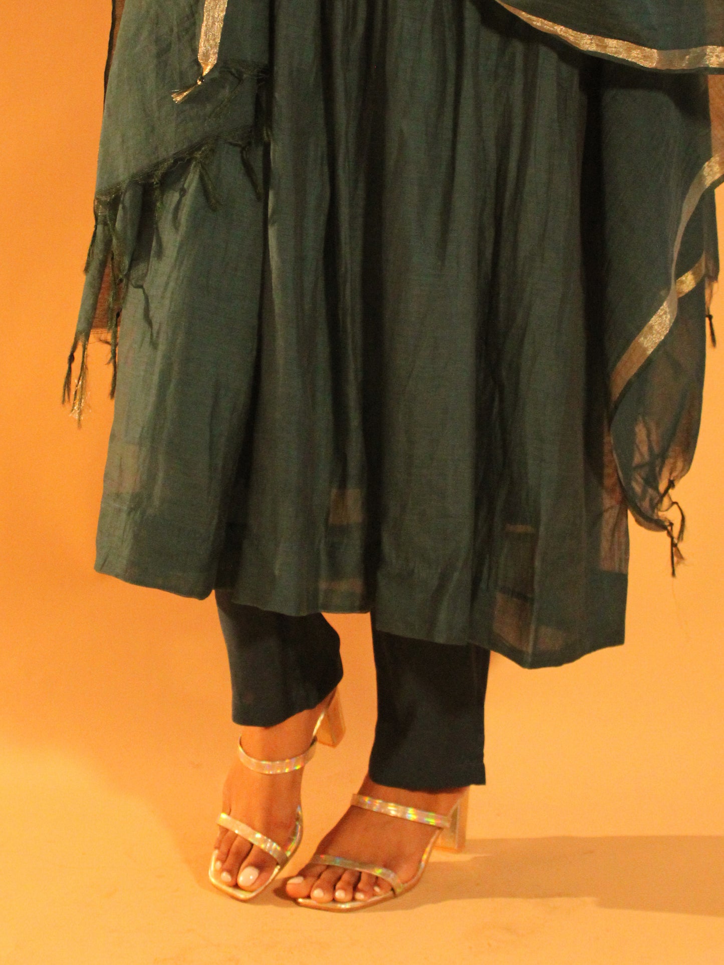 Teal Anarkali Set | Mul Chanderi | 3 Piece Set