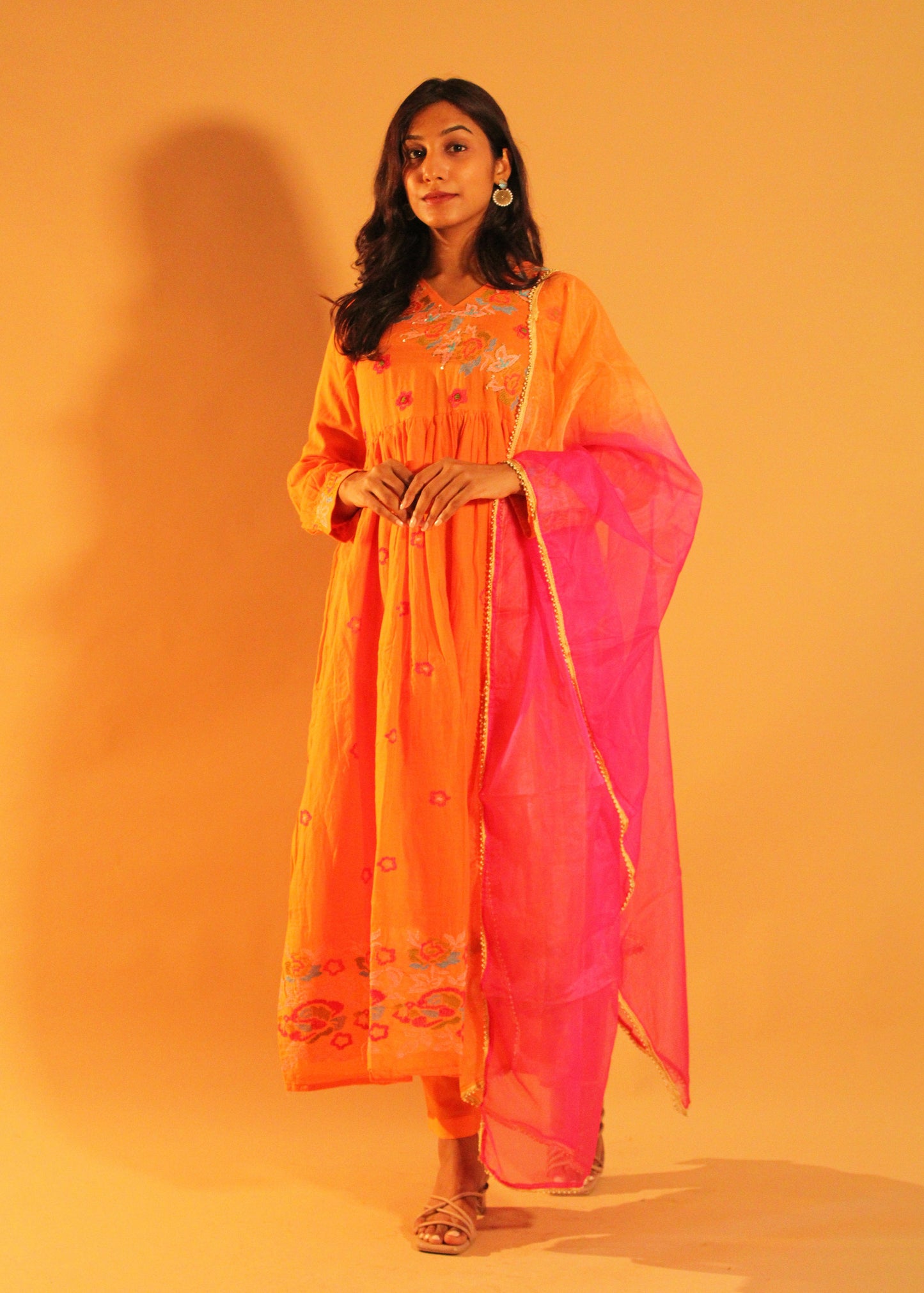 Orange Pink Anarkali