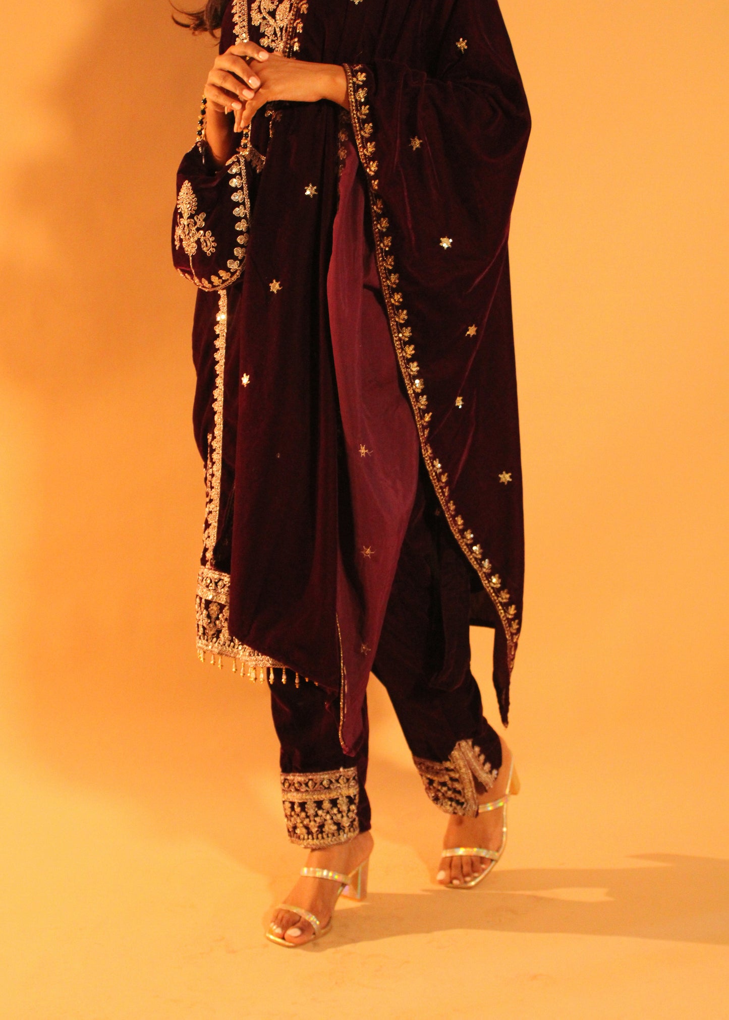 Violet Velvet Salwar + Potli