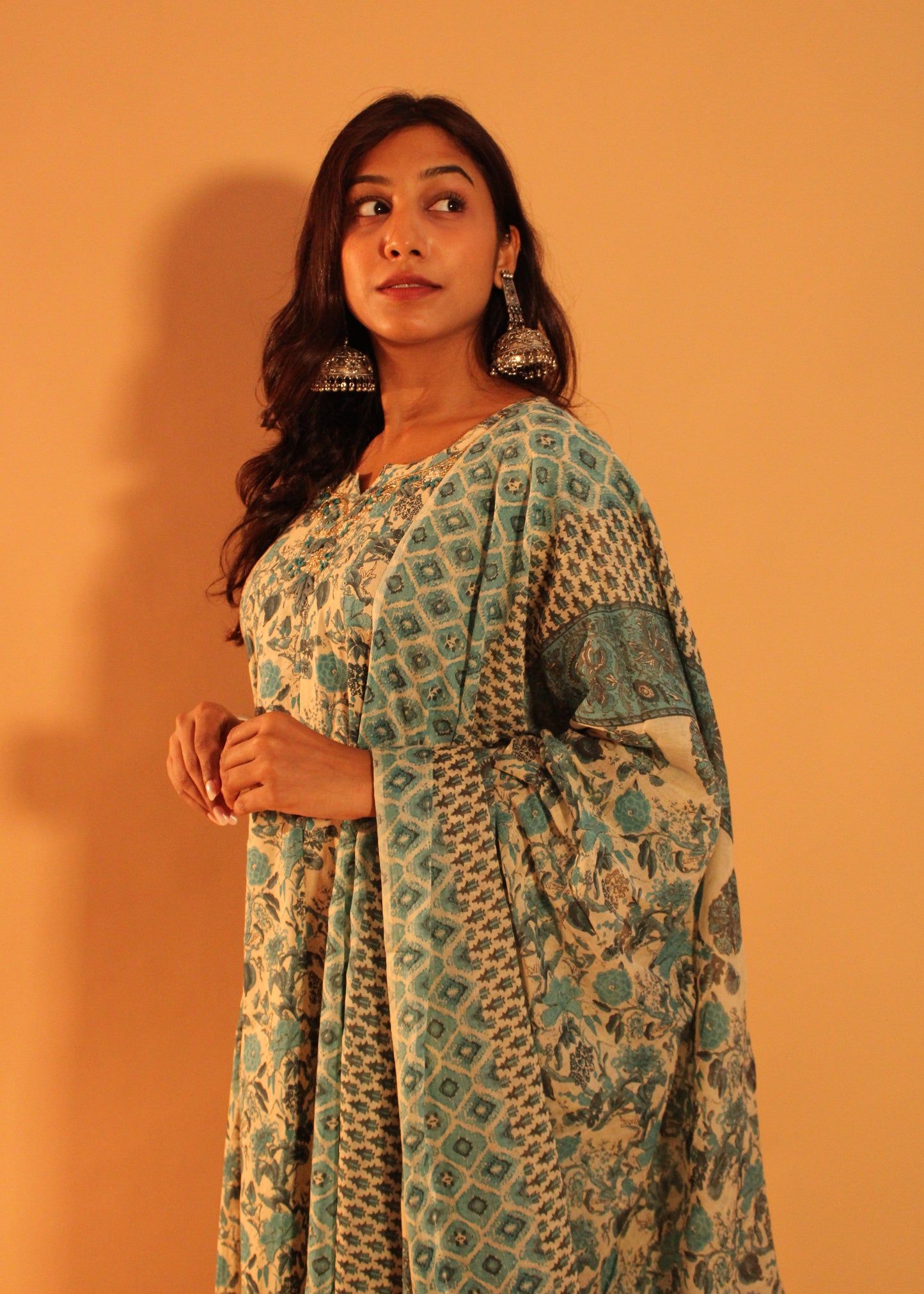 Floral Blue Anarkali Salwar
