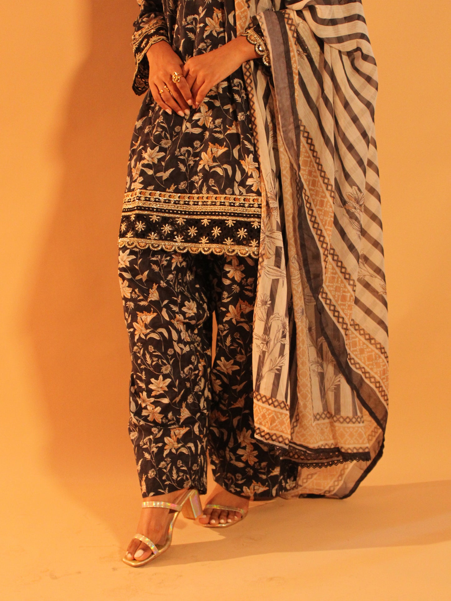 Black Farshi Salwar Set | Pure Cotton | 3 Piece Set