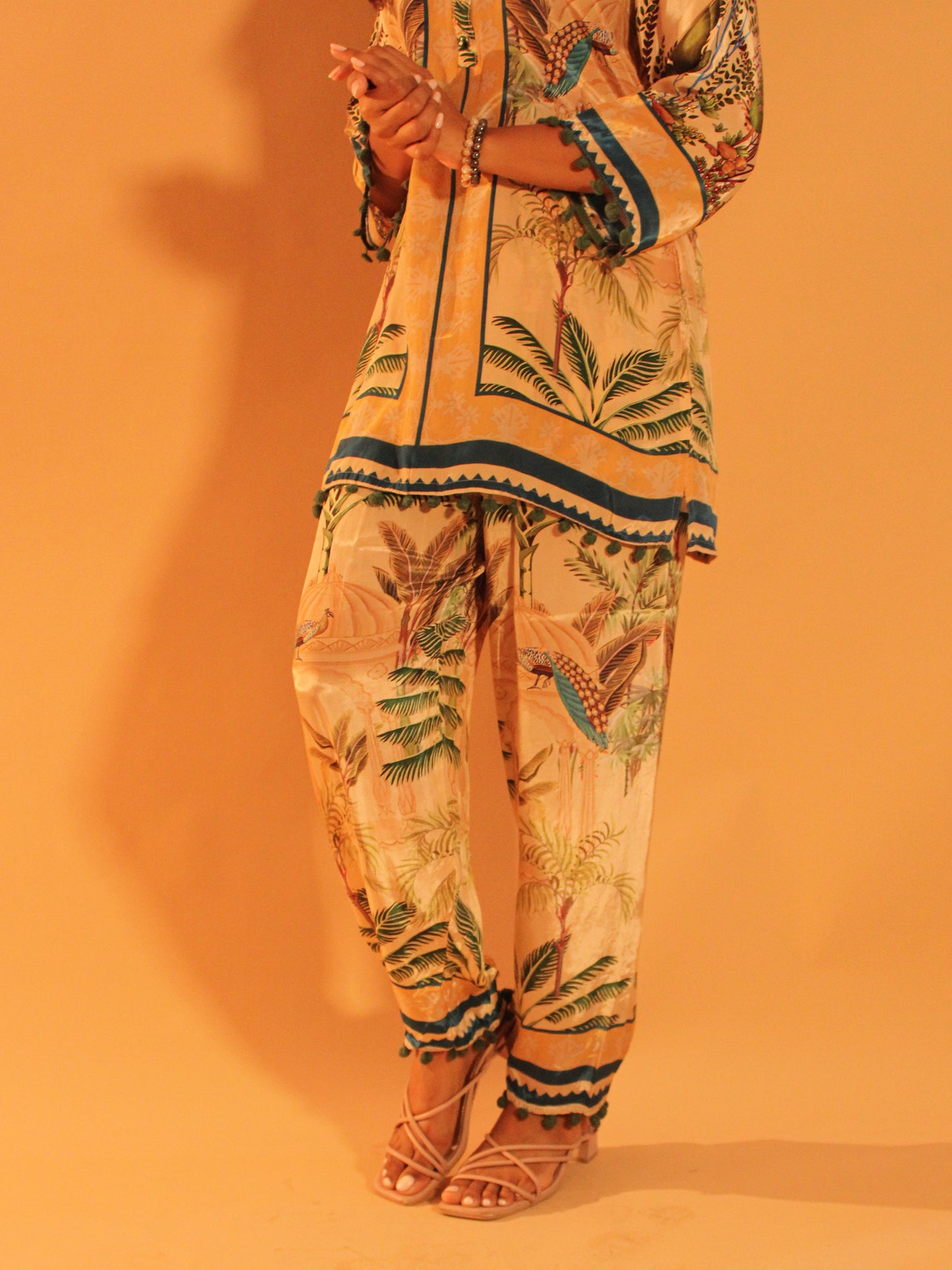 Beige Tropical Coord Set | Natural Crepe | 2 Piece Set