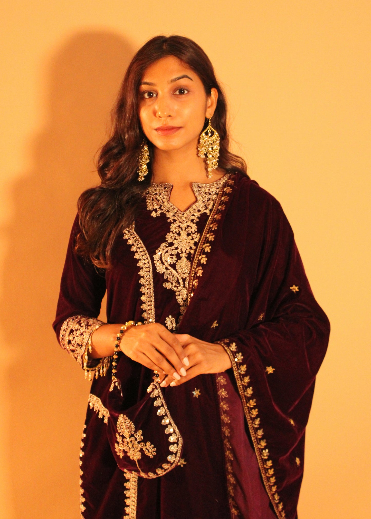 Violet Velvet Salwar + Potli