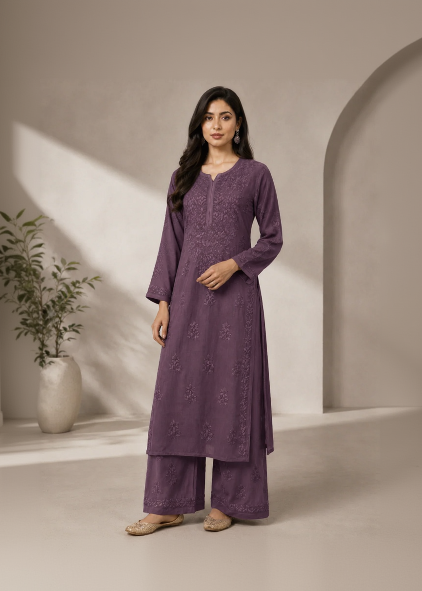 Adaa Chikankari 2 Piece Set - Berry Purple – Zaha Boutique