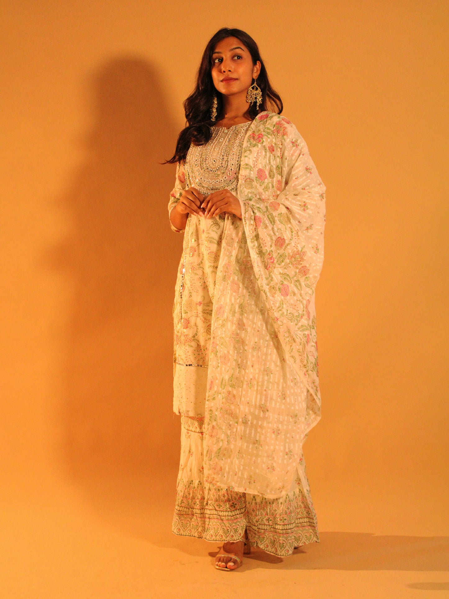 White Embellished Salwar Set | Pure Cotton | 3 Piece Set