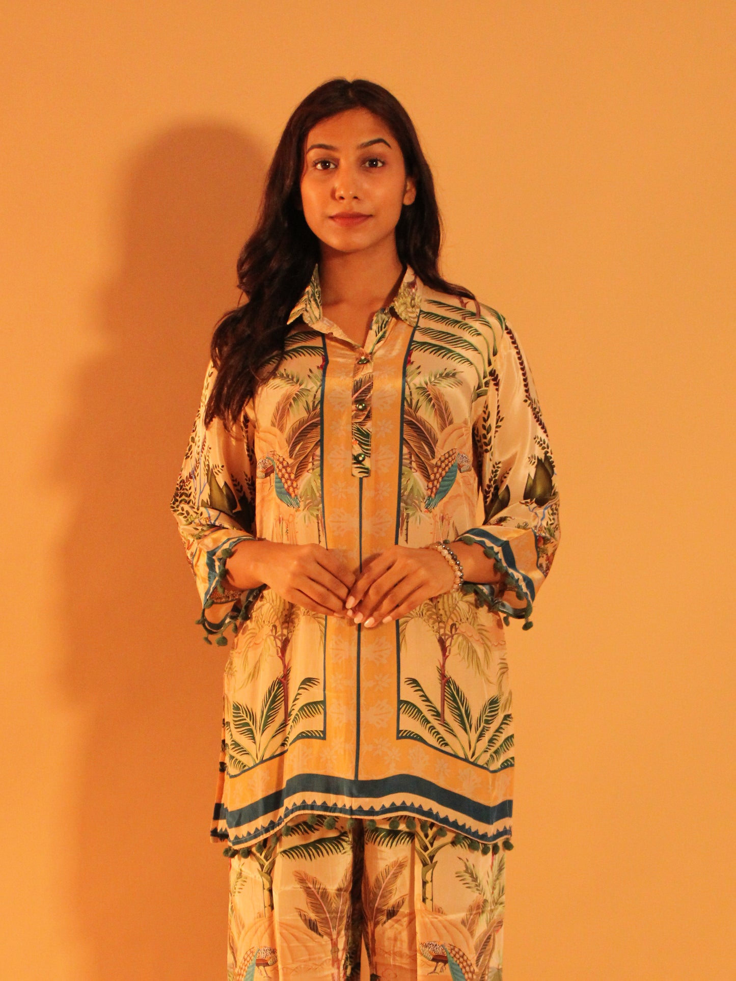 Beige Tropical Coord Set | Natural Crepe | 2 Piece Set