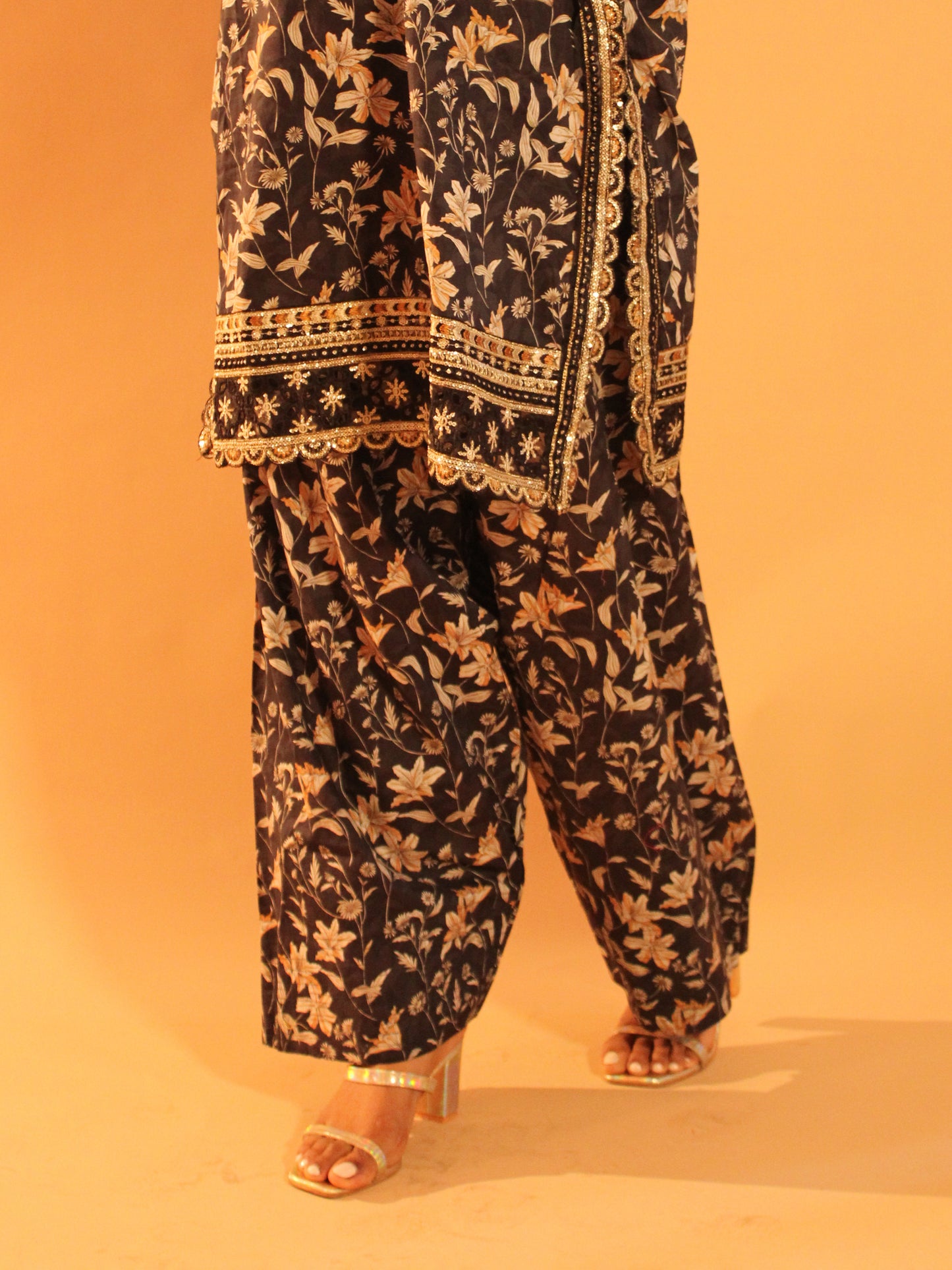 Black Farshi Salwar Set | Pure Cotton | 3 Piece Set