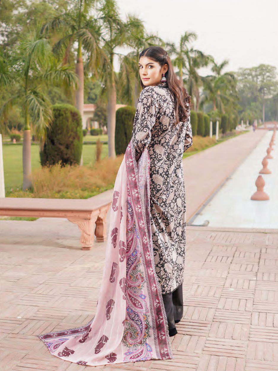 Black Embroidered Stitched Salwar Set | Lawn Cotton | Munira