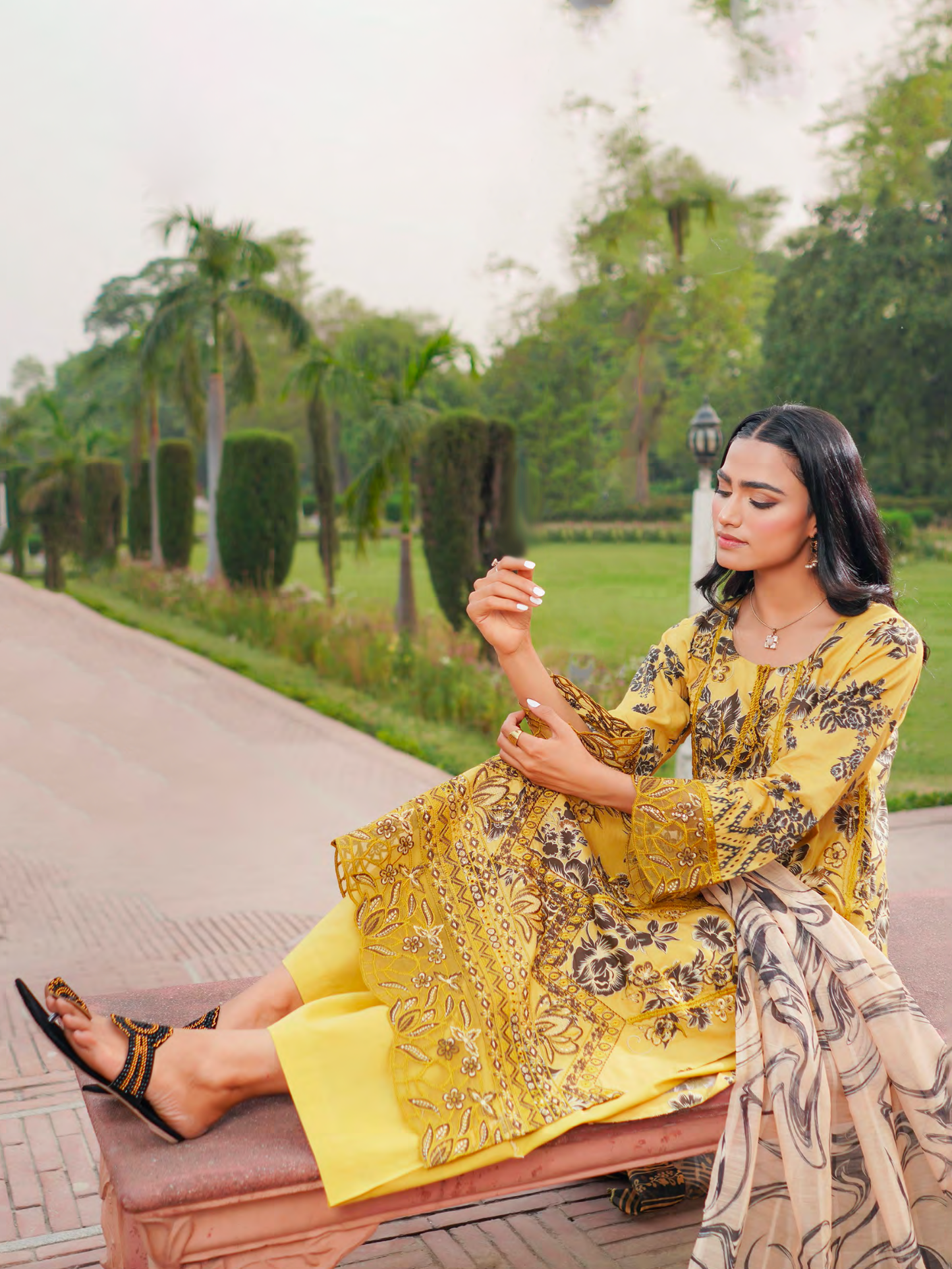 Mustard Embroidered Stitched Salwar Set | Lawn Cotton | Munira