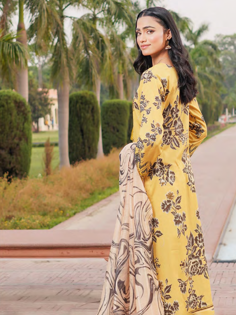Mustard Embroidered Stitched Salwar Set | Lawn Cotton | Munira