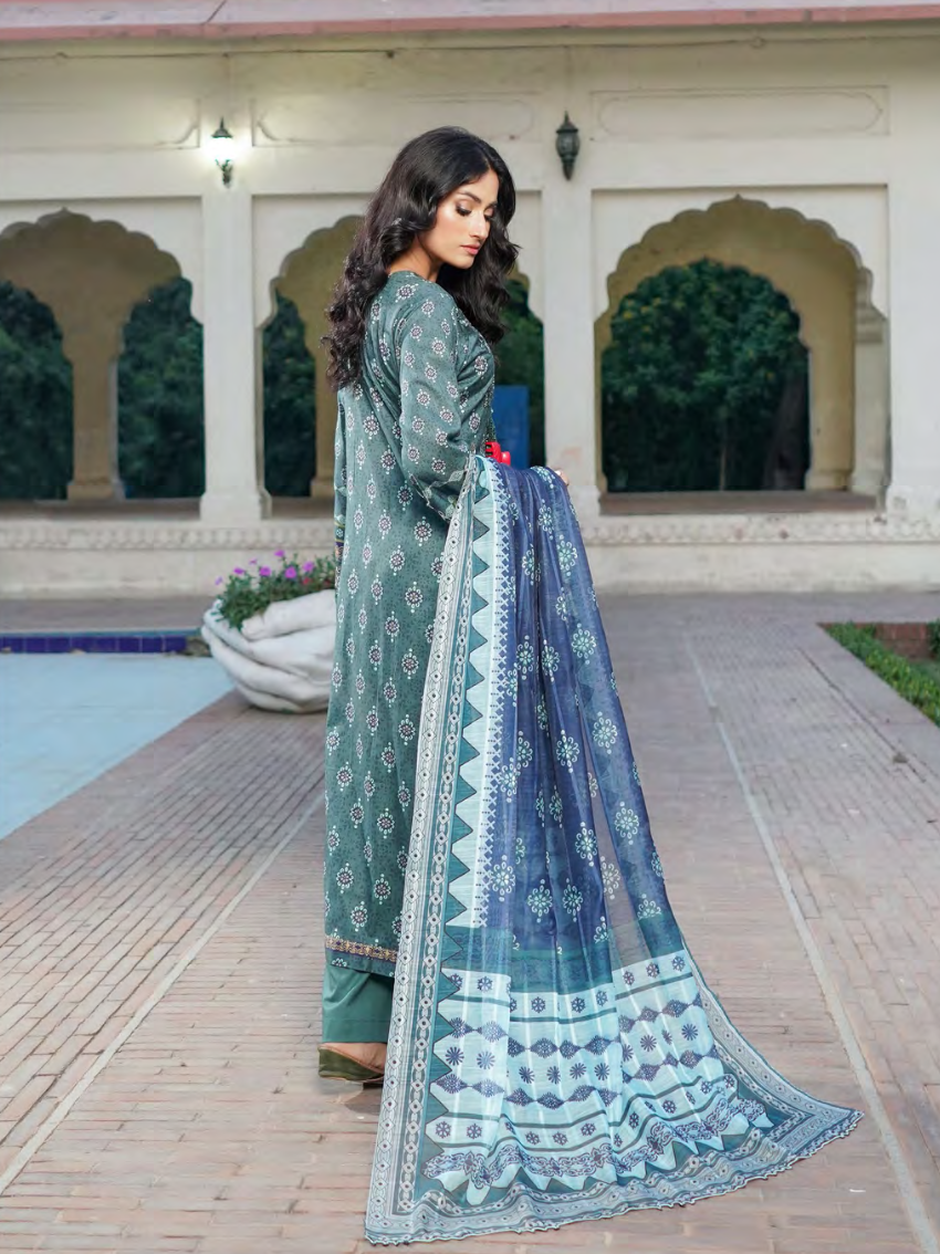 Teal Embroidered Stitched Salwar Set | Lawn Cotton | Munira