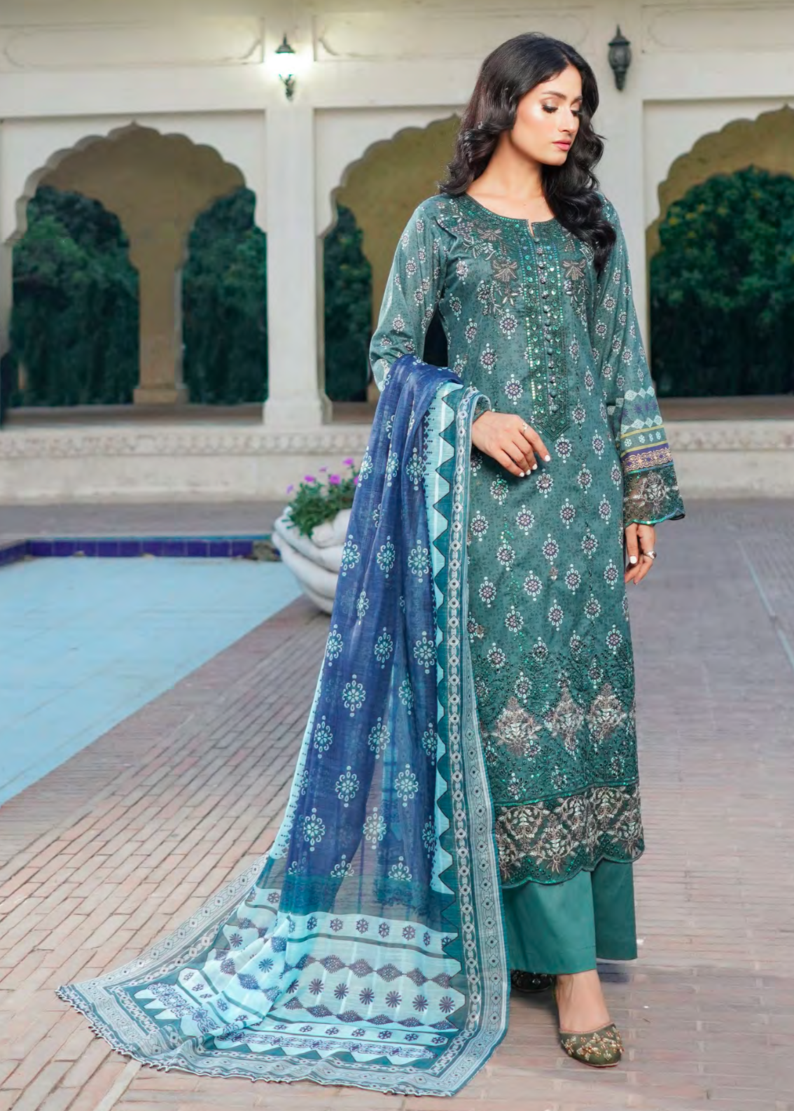 Teal Embroidered Salwar