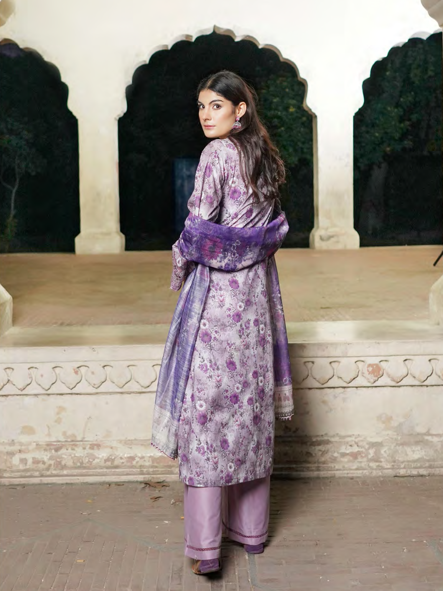 Purple Embroidered Stitched Salwar Set | Lawn Cotton | Munira