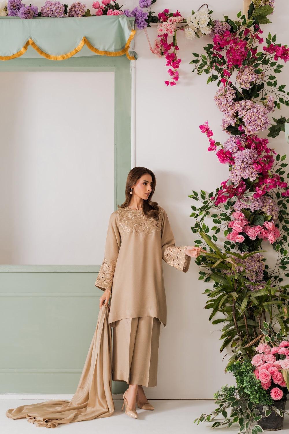 Beige Embroidered Salwar