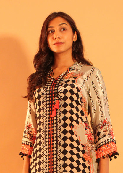 Grey Black Printed Coord