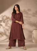 Adaa Chikankari 2 Piece Set - Brown