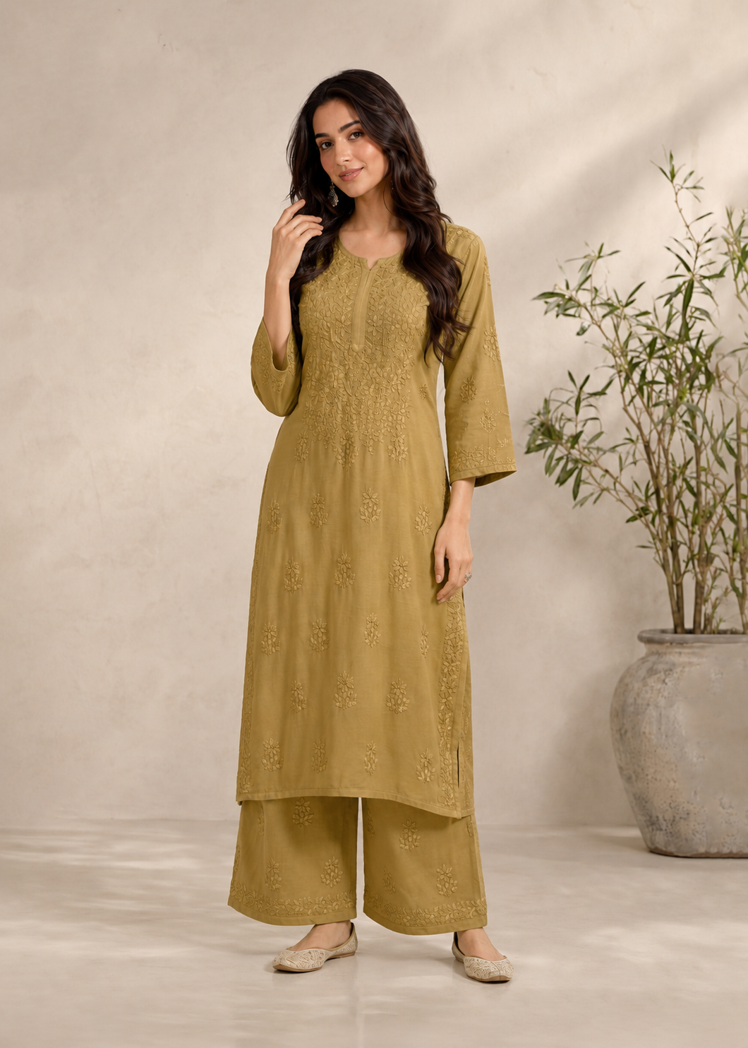 Adaa Chikankari 2 Piece Set - Mustard