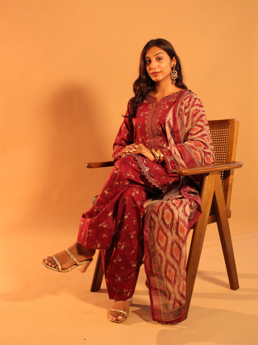 Deep Pink Farshi Salwar Set | Pure Cotton | 3 Piece Set