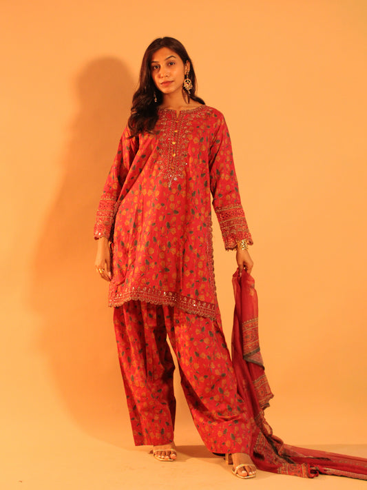 Pink Farshi Salwar Set | Pure Cotton | 3 Piece Set