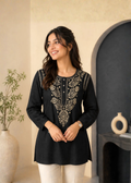 Mul Chikankari Kurti - Black
