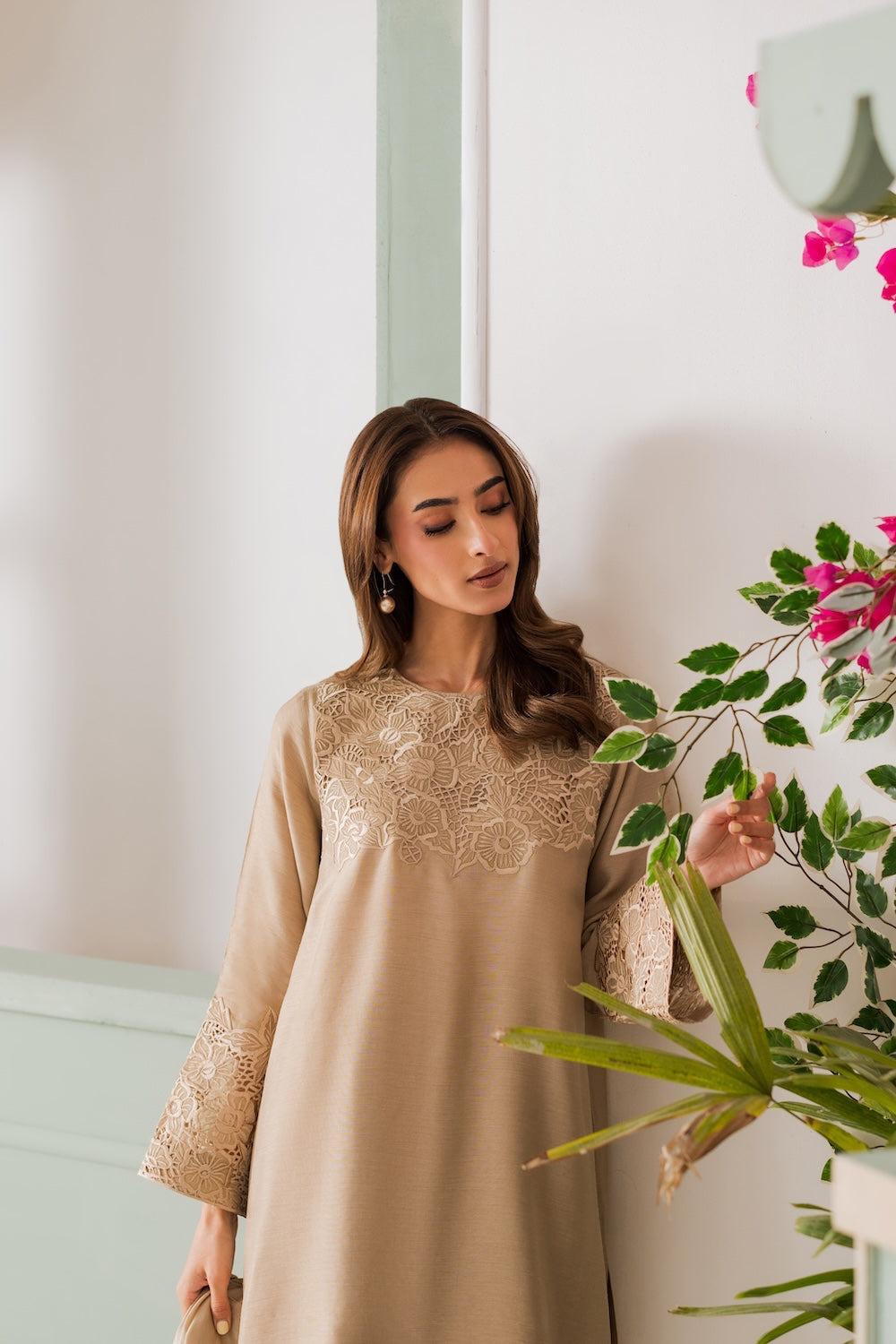 Beige Embroidered Salwar