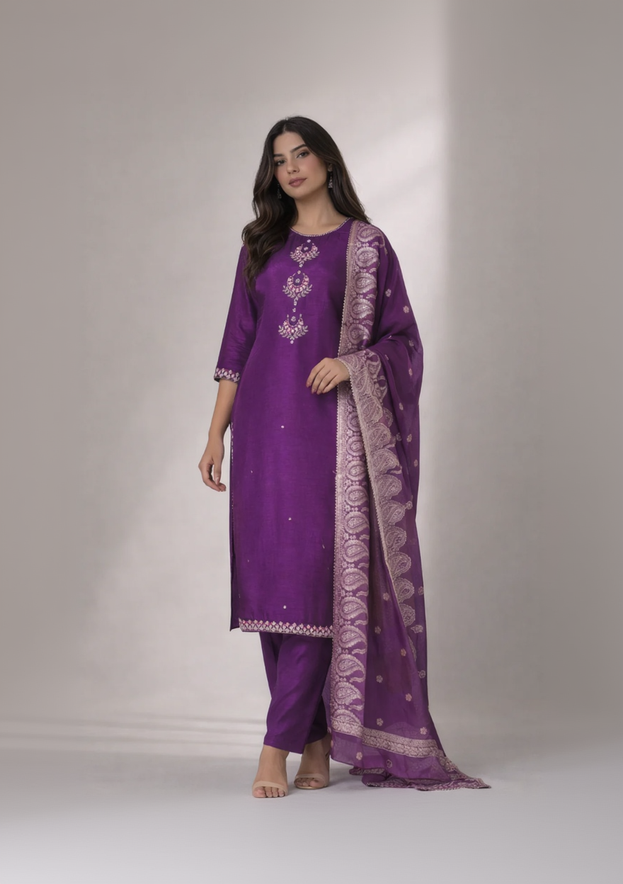Violet Banaras Salwar Set