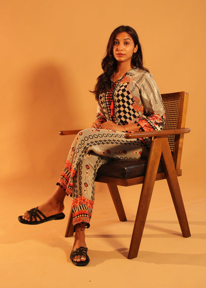 Grey Black Printed Coord