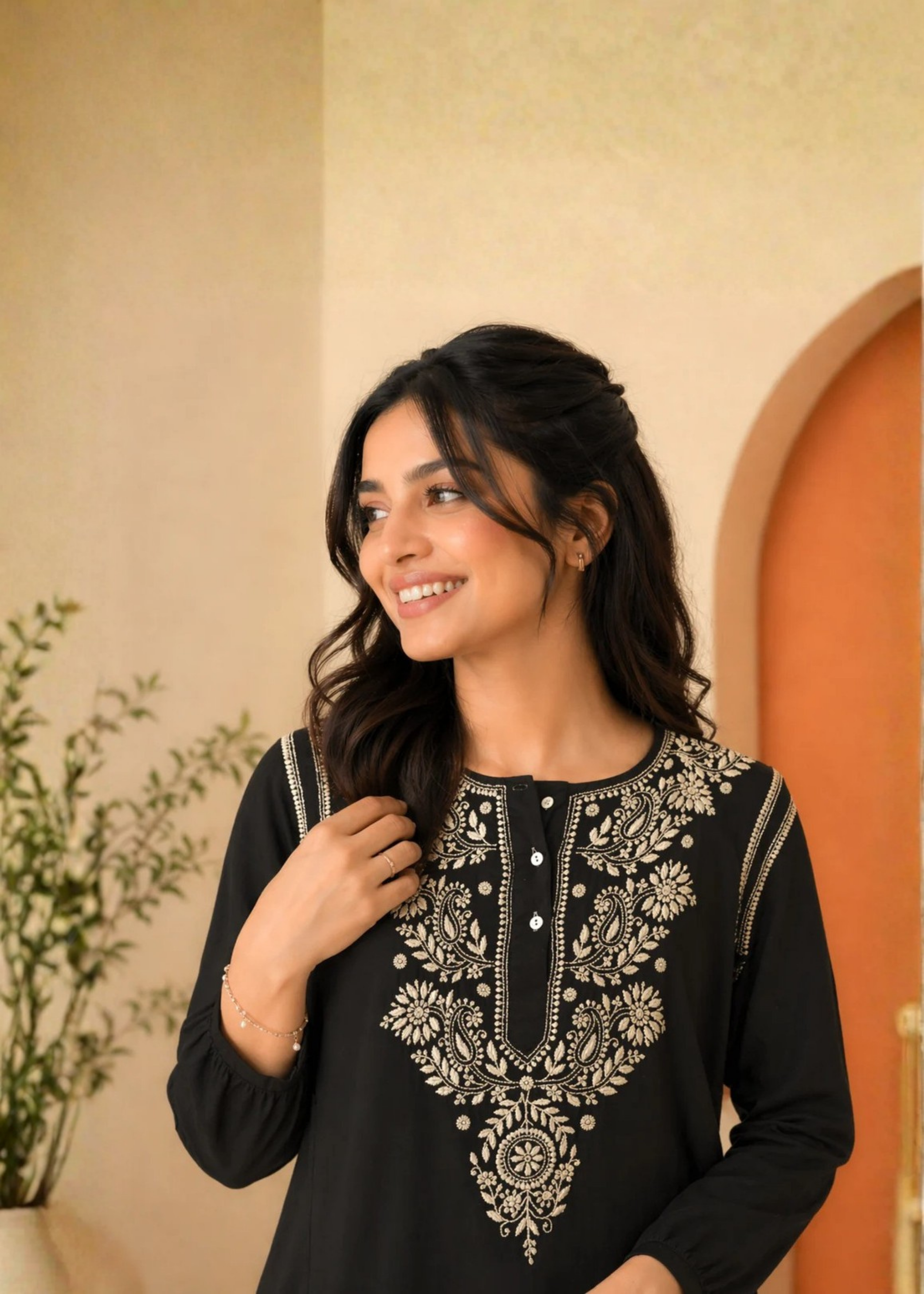 Mul Chikankari Kurti - Black