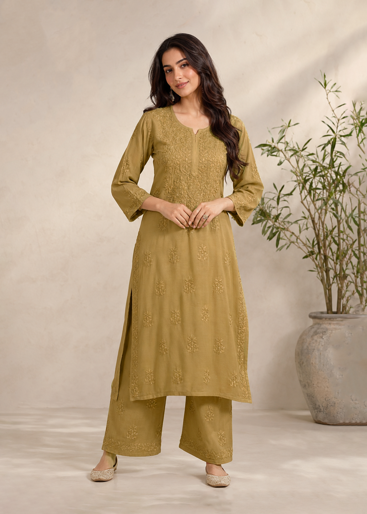 Adaa Chikankari 2 Piece Set - Mustard