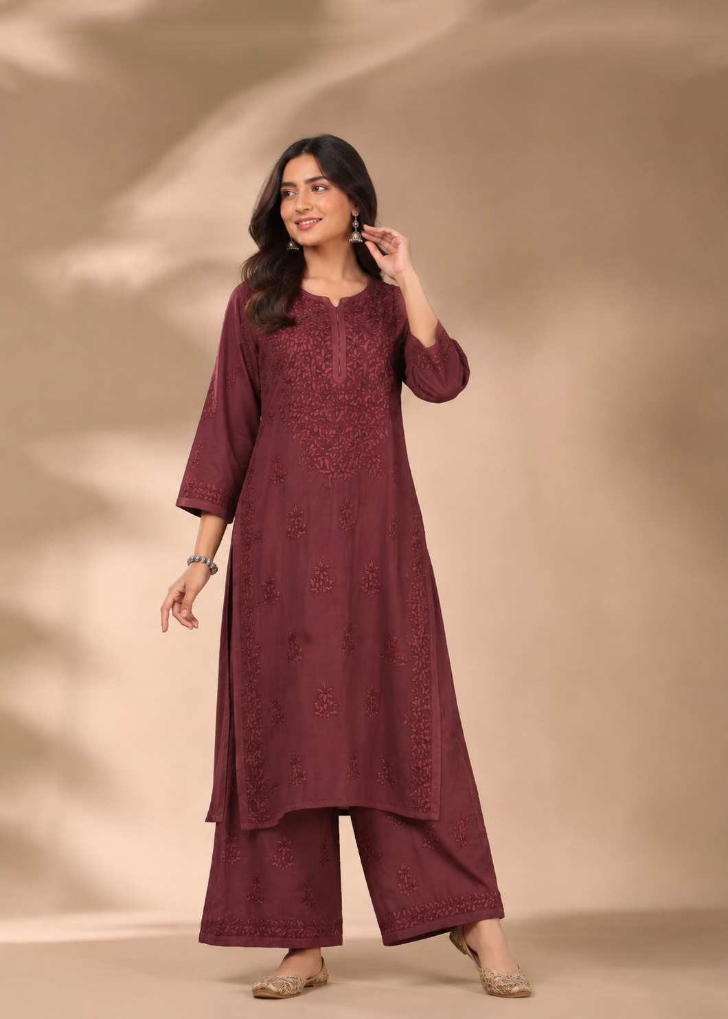 Adaa Chikankari 2 Piece Set - Deep Rust