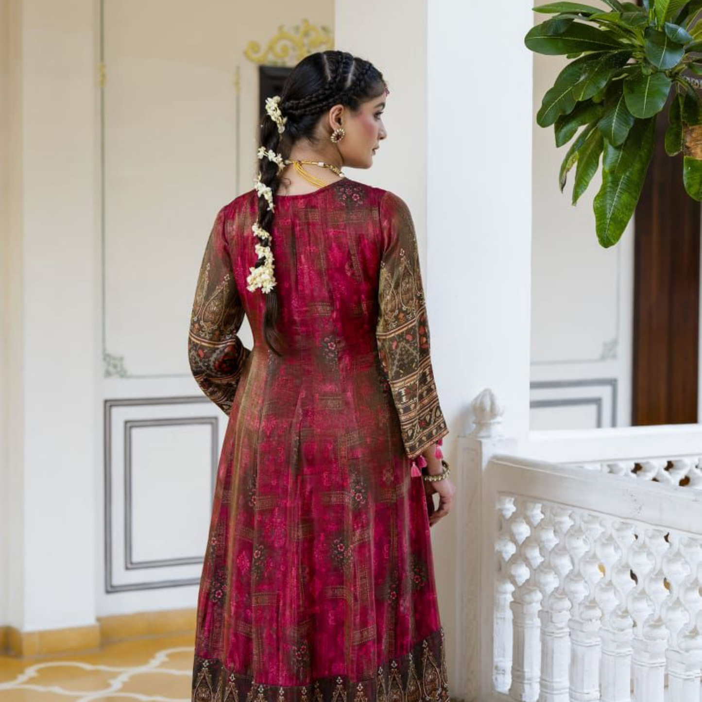 Pink with Tassels Anarkali Set | Shimmer Silk | 3 Piece Set
