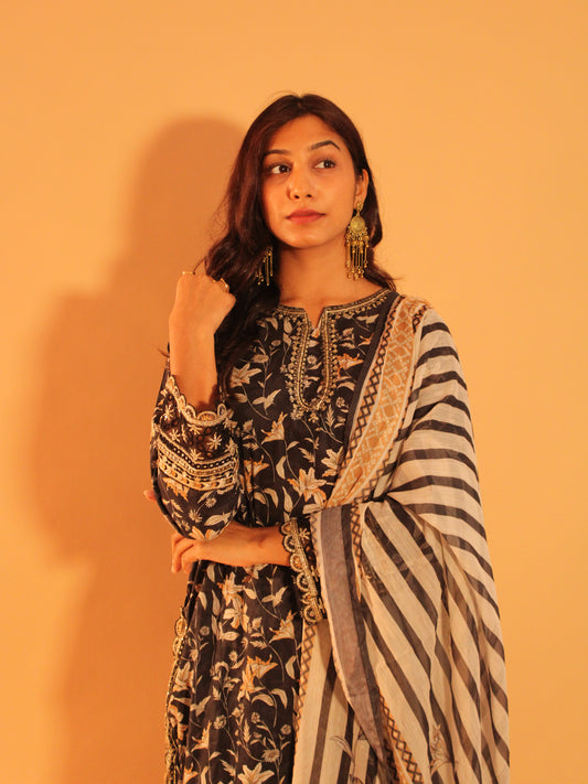 Black Farshi Salwar Set | Pure Cotton | 3 Piece Set